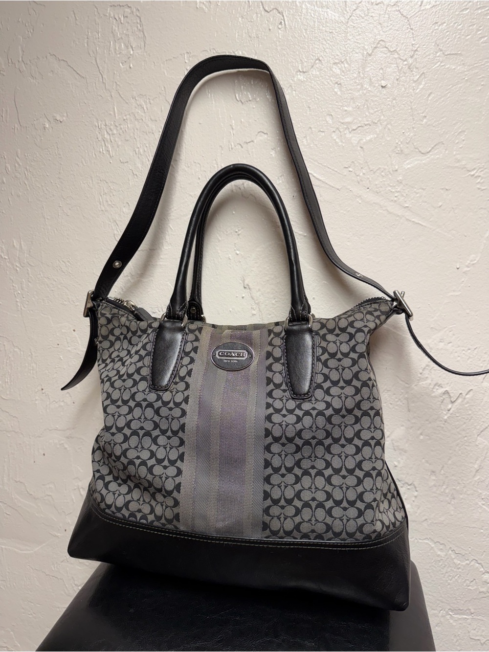 Coach Legacy Signature Stripe Raleigh NS (North-South) Satchel